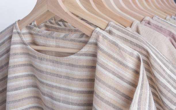 istock cotton beige stripe woman blouse on white background. 843485294