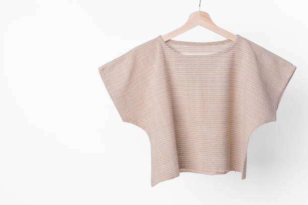 istock cotton brown stripe woman blouse on white background. 843487710