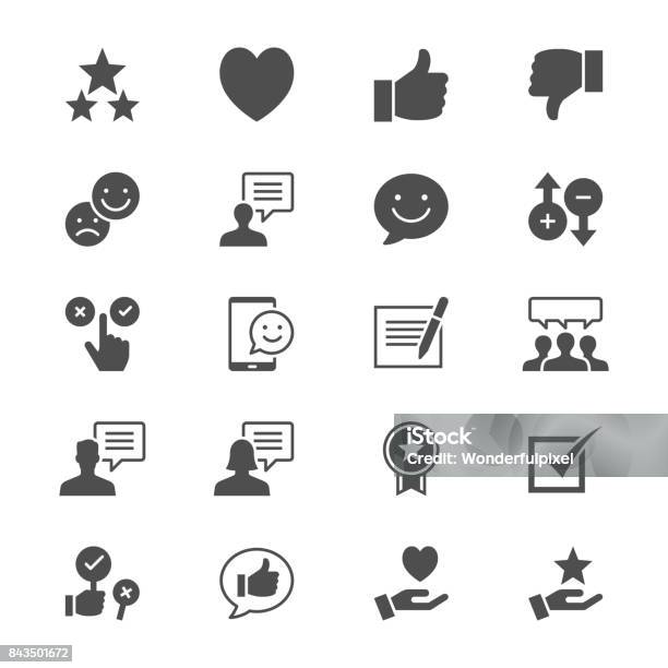 Feedback Und Bewertung Flache Symbole Stock Vektor Art und mehr Bilder von Daumen hoch - Daumen hoch, Icon, Weibliche Person