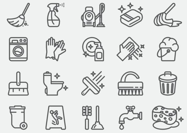 Cleaning Line Icons Cleaning Line Icons household chores stock illustrations