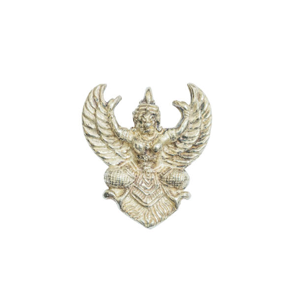 istock Closeup old small silver garuda statue isolated on white background with clipping path 843510760