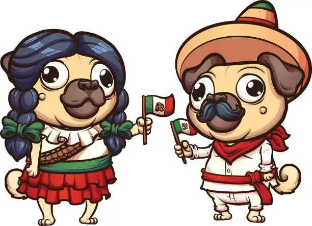 Vector illustration of Mexican pugs