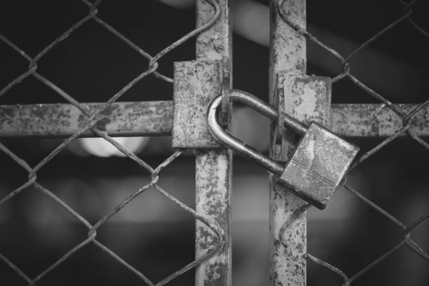 istock Closed metal lock door security protection padlock. 843514866