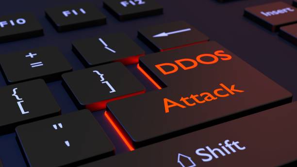 Distributed denial of service black keyboard with DDOS enter key stock photo