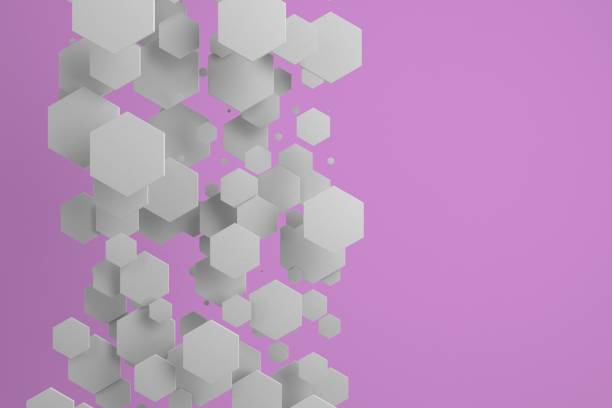 istock White hexagons of random size on violet background 843534598