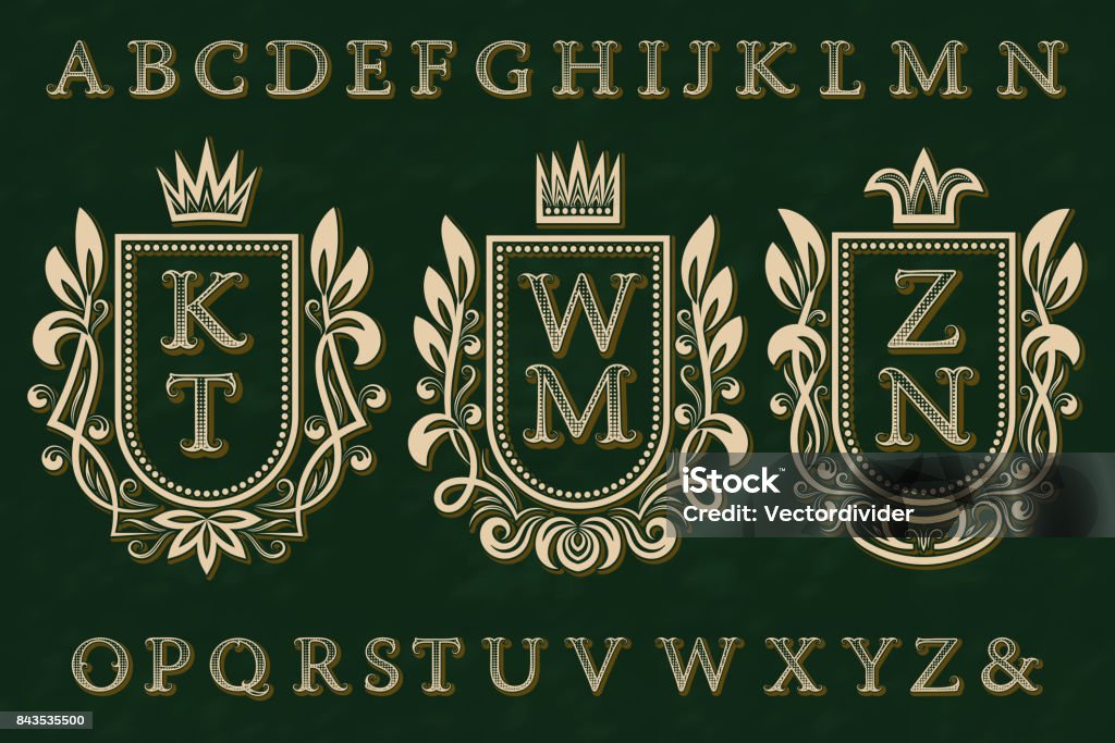 Vintage Initial Emblems Kit Coat Of Arms Frames Patterned Letters ...