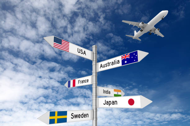 istock Travel destinations direction sign airplane 843542556
