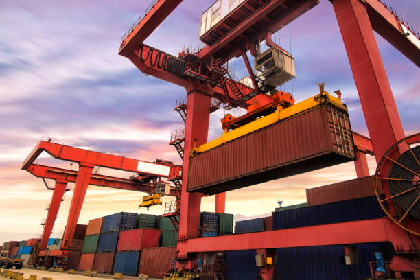 istock The container was hoisted by the crane 843542578