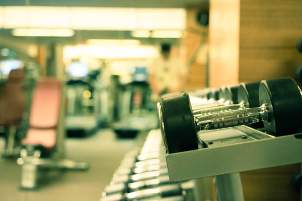 istock Fitness club weight training equipment 843548724