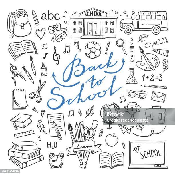 Hand Drawn School Icons And Symbols Education School Illustrations Doodle Clipart Stock Illustration - Download Image Now