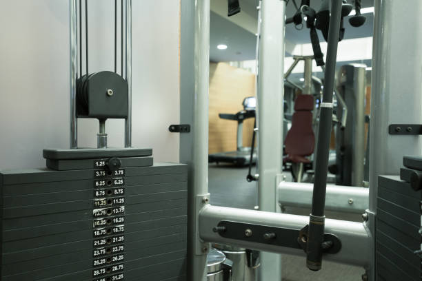 istock Fitness club weight training equipment 843550682