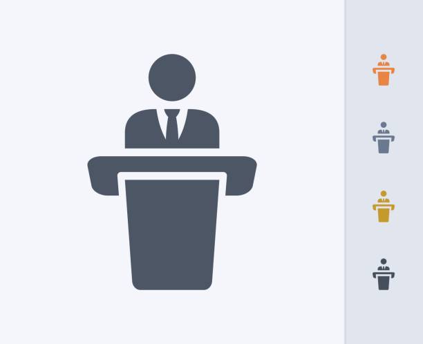 Businessman Holding Speech - Carbon Icons A professional, pixel-aligned icon designed on a 32x32 pixel grid and redesigned on a 16x16 pixel grid for very small sizes. keynote speech stock illustrations