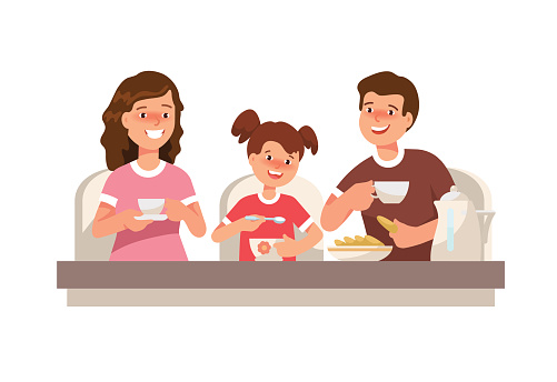Ilustración de Dibujo Plano De Vector De Feliz Desayuno Familiar y más  Vectores Libres de Derechos de Mesa de comedor - Mesa de comedor, Familia,  Desayuno - iStock