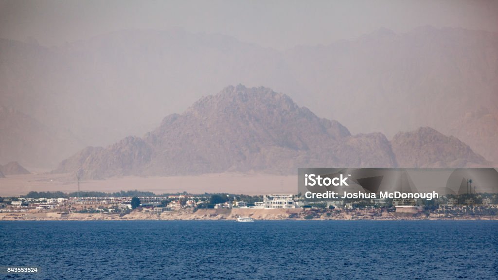 Sinai Peninsula Landscape Landscape of the coastline of Sinai Peninsula in Egypt on the Red Sea. Bay of Water Stock Photo