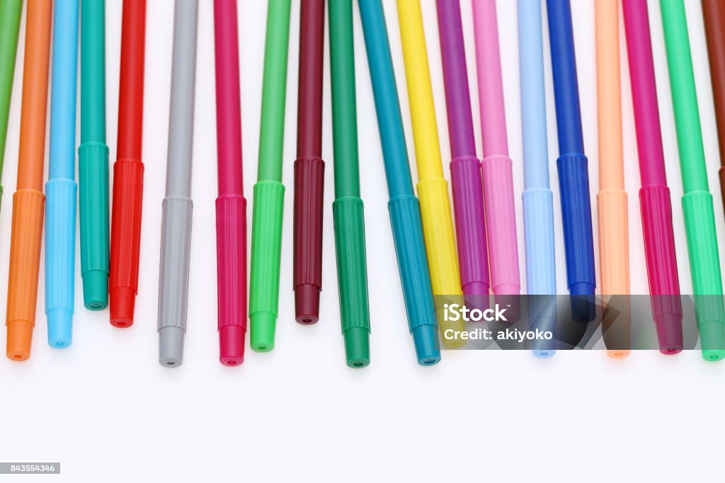 Row Of Colorful Pens For Painting Or Drawing Stock Photo