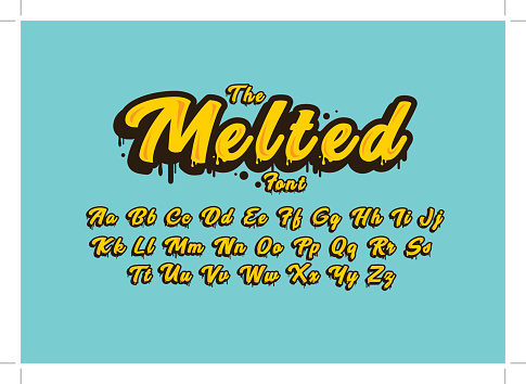 Vector of stylized melted font and alphabet