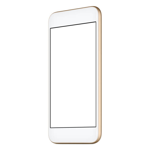 istock Gold smartphone mock-up CW slightly rotated with blank screen isolated on white background 843554652