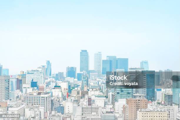 Panoramic Modern Cityscape Building Bird Eye Aerial View In Nagoya Japan Mix Hand Drawn Sketch Illustration Stock Photo - Download Image Now