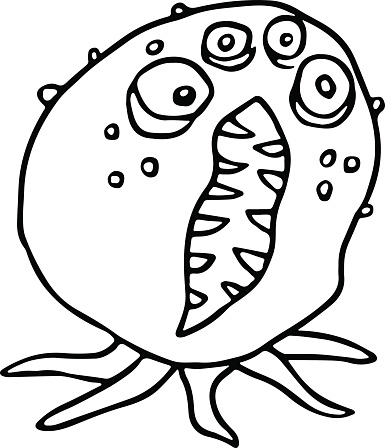 Monster four-eyed octopus. Funny cartoon character. Vector illustration