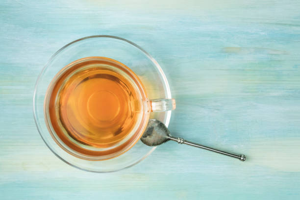 istock Cup of tea with copy space, overhead photo 843577478