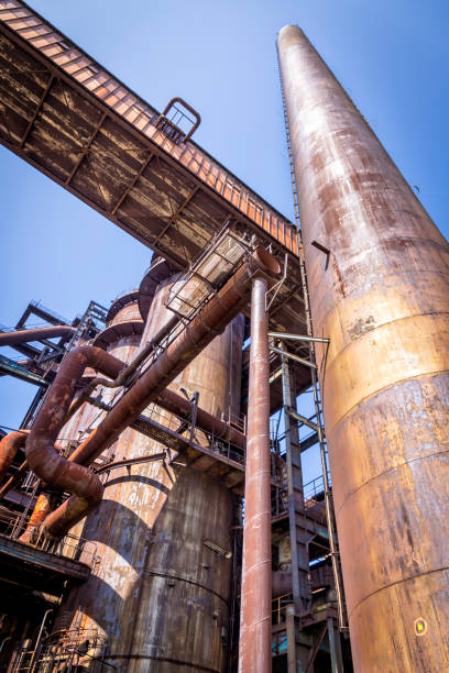istock Old steel pipeline in the ironworks 843589676