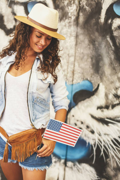 American girl with national flag