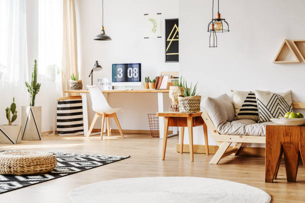 istock Home workspace with wooden furniture 843591062