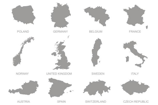 набор европианских карт - spain switzerland stock illustrations