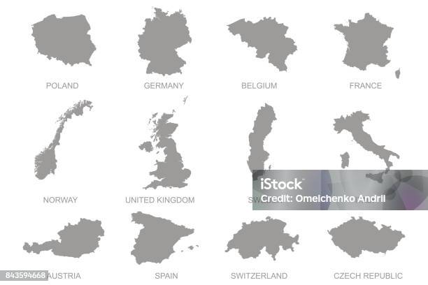 Набор Европианских Карт — стоковая векторная графика и другие изображения на тему Карта - Карта, Франция, Векторная графика