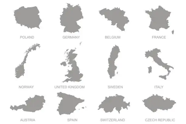 Vector illustration of Europian maps set