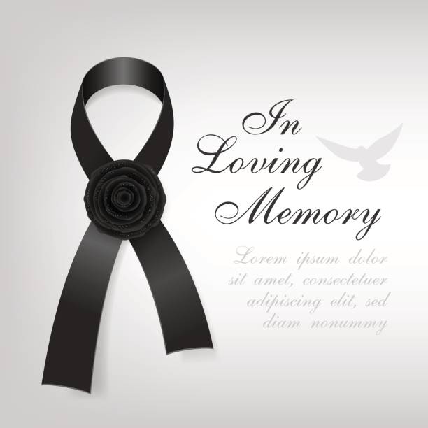 Funeral Card Black Awareness Ribbon With Black Rose Flower On The Light  Background Stock Illustration - Download Image Now - iStock