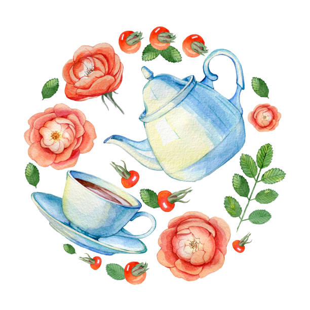 illustrations, cliparts, dessins animés et icônes de main a attiré heure du thé aquarelle sur un fond blanc. - tea afternoon tea tea party cup
