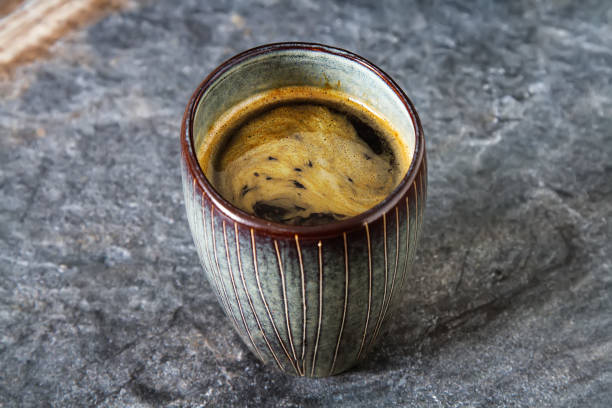 istock Hot Italian black coffee. Dark background. 843599480