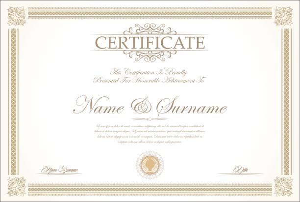 illustrations, cliparts, dessins animés et icônes de certificat ou diplôme rétro vintage fond vecteur - certificate frame award gold