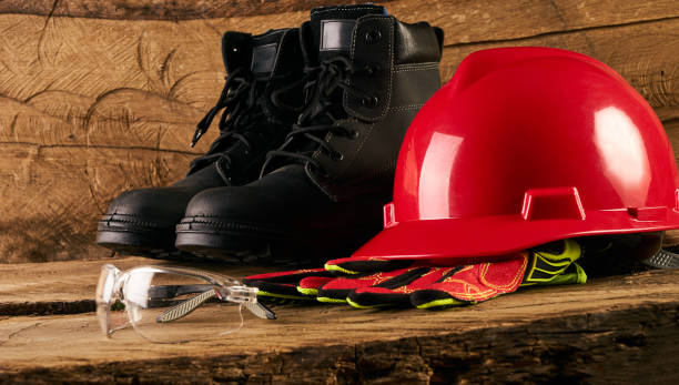 istock Safety glass, boots, glove and hard hat or helmet 843605370