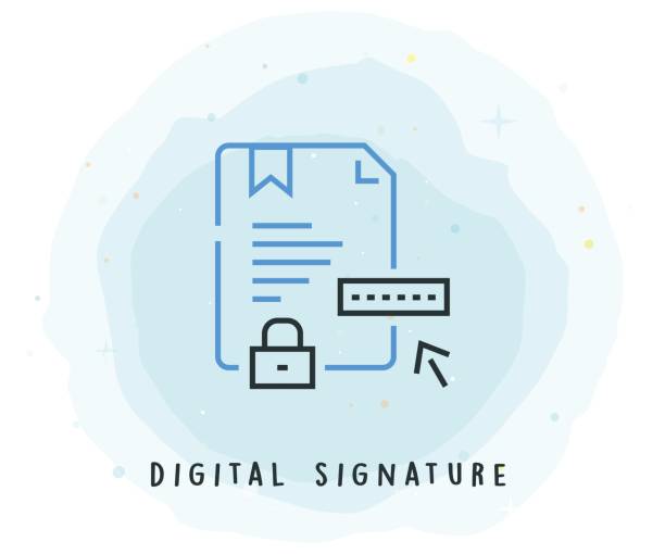 Digital Signature Icon with Watercolor Patch Digital Signature Icon with Watercolor Patch blockchain clipart stock illustrations