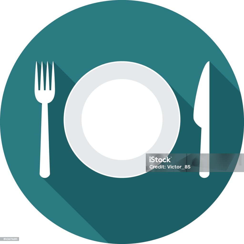 Plate circle icon with long shadow. Flat design style. Plate circle icon with long shadow. Flat design style. Plate simple silhouette. Modern, minimalist, round icon in stylish colors. Web site page and mobile app design vector element. Plate stock vector