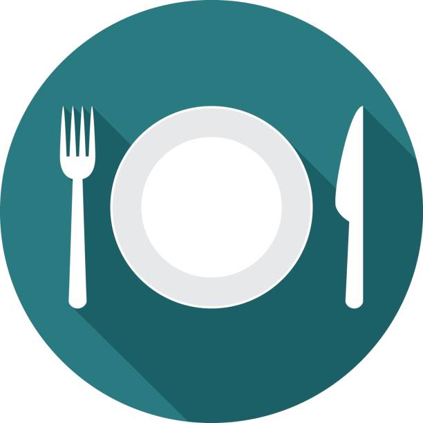 Plate circle icon with long shadow. Flat design style. Plate circle icon with long shadow. Flat design style. Plate simple silhouette. Modern, minimalist, round icon in stylish colors. Web site page and mobile app design vector element. meal dinner food plate stock illustrations