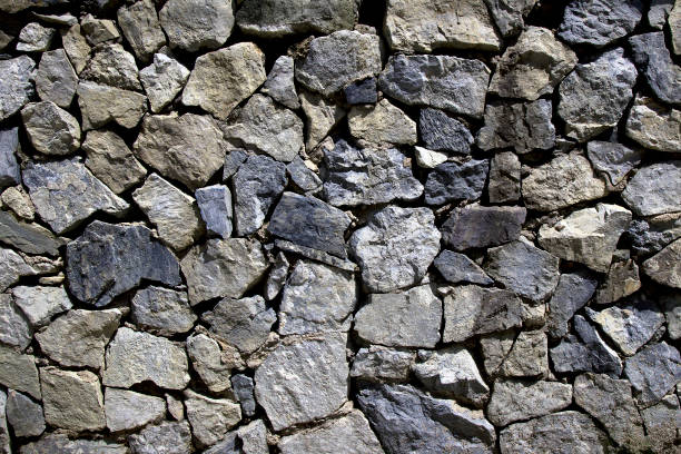 istock Gravel, small stone, wall,style design decorative uneven, cracked real stone, wall surface with cement 843623454