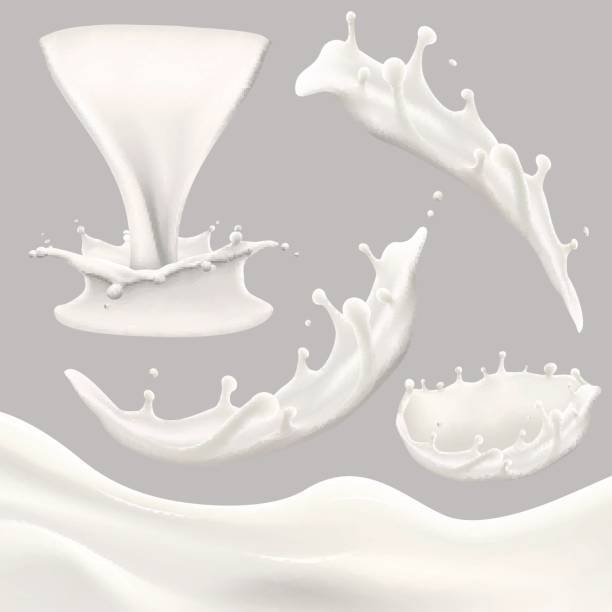 illustrazioni stock, clip art, cartoni animati e icone di tendenza di latte intero grande set, versando e spruzzando latte, vetro, cartone, brocca, bottiglia - milk milk bottle bottle glass