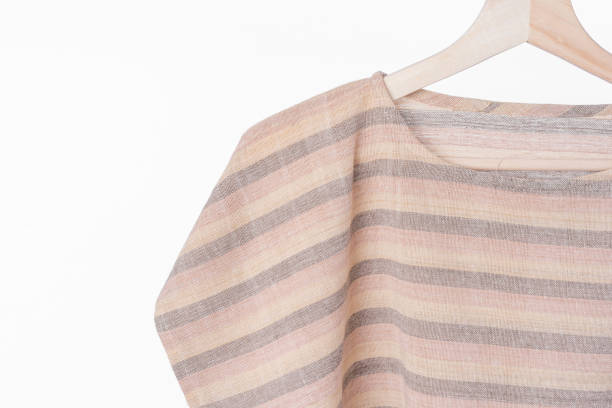 istock cotton brown stripe woman blouse on white background. 843626954