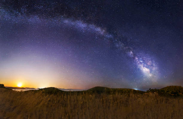 istock Milky way, moon, stars and mountains 843630214