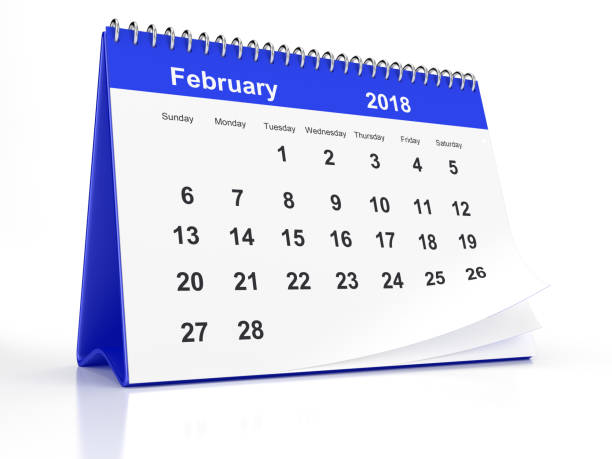 istock February 2018 Blue Plastic Framed Desktop Calendar on White Background 843631026