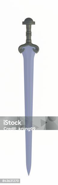 Espada De Vertical Aislado Sobre Fondo Blanco Render 3d Foto de stock y más banco de imágenes de Acero