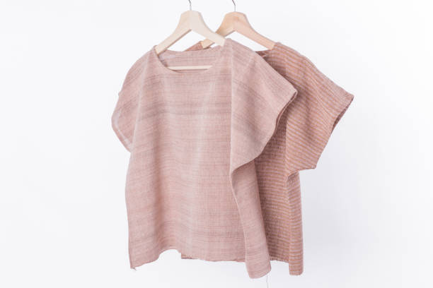 istock cotton brown stripe woman blouse on white background. 843634590