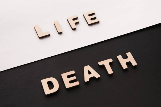 istock Word Life and Death on contrast background 843635814