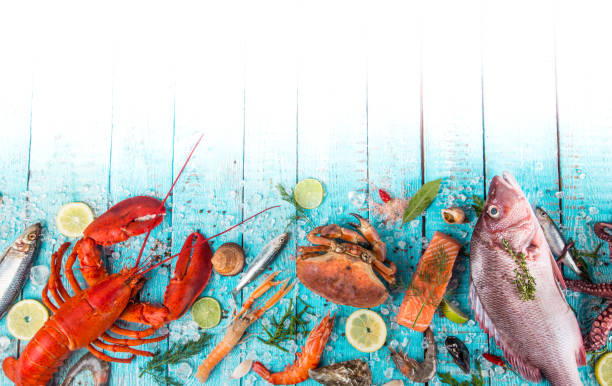 istock Fresh tasty seafood served on old wooden table 843638152