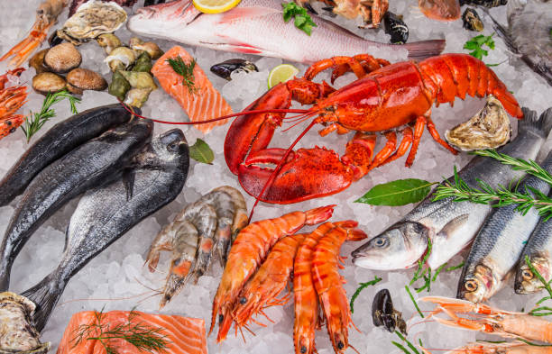 istock Fresh tasty seafood served on old wooden table 843641170