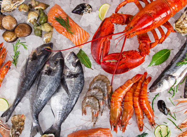 istock Fresh tasty seafood served on crushed ice 843641550