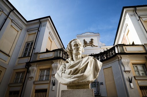 Asti, Italy - August 20, 2017: Palazzo Alfieri in Asti (Italy), historic baroque palace and bithplace of the famous XVIII century italian poet Vittorio Alfieri